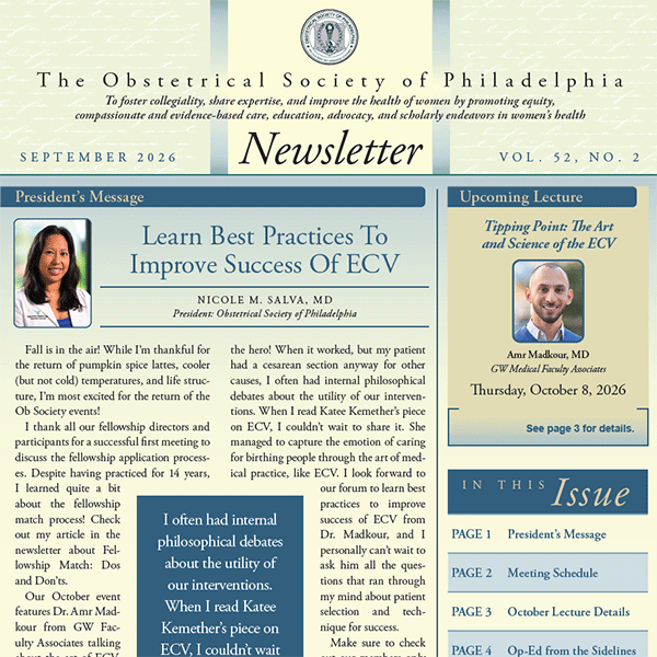 The Obstetrical Society of Philadelphia Sept 2026 Newsletter